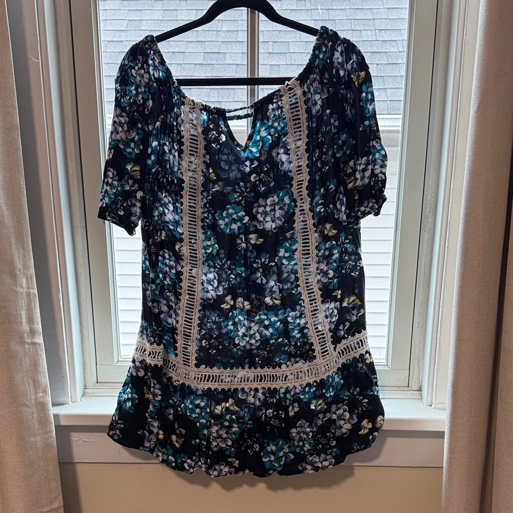 After Market Floral Off the Shoulder Dress with Crochet Details